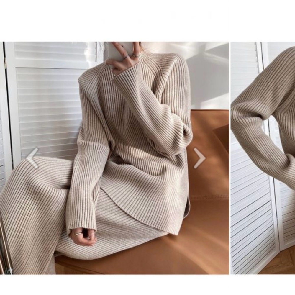 Chiwish Elegant Beige Ribbed two piece set